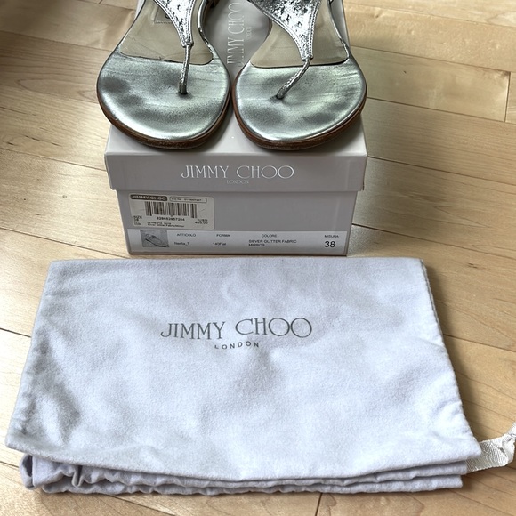 Jimmy Choo Silver Glitter Sandals - Picture 2 of 7